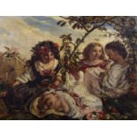 Frederick Charles Underhill (1832-1896) Young girls playing with flowers amongst foliage