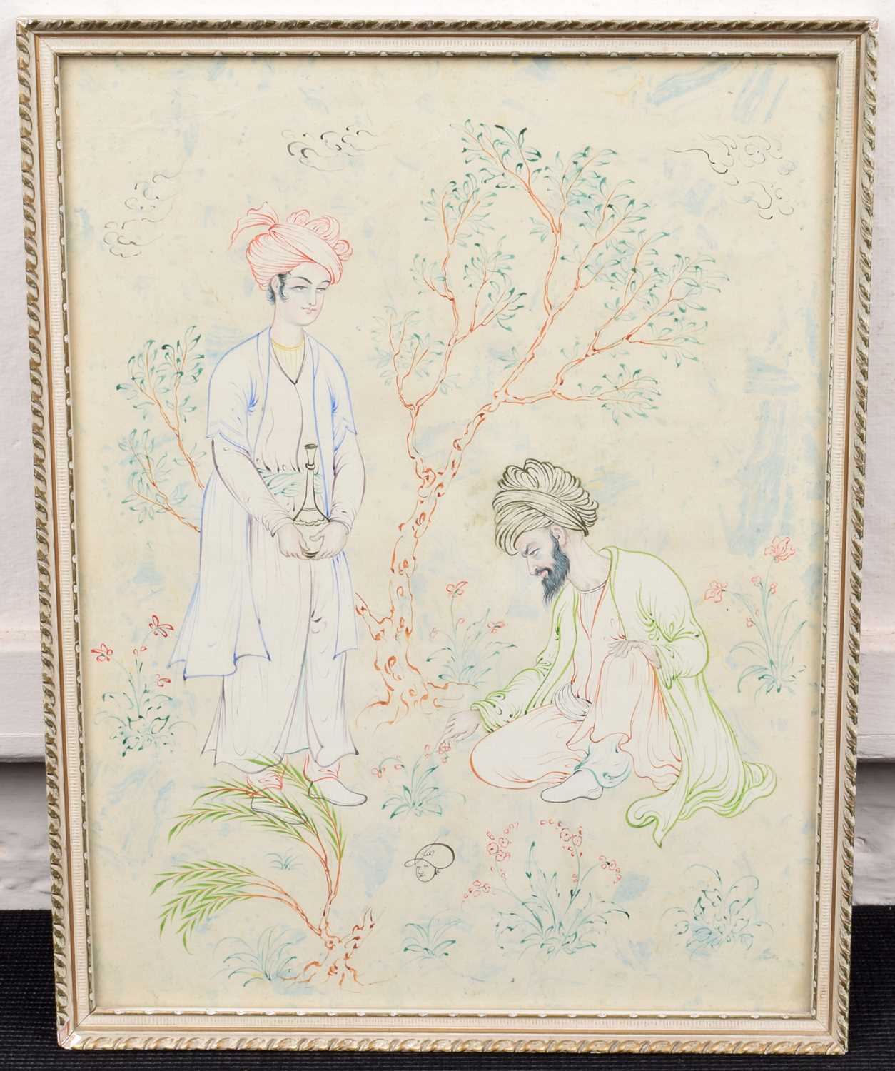 Indian School (19th century) Two turbaned figures in a garden - Image 2 of 3