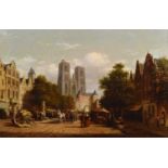 Andries Scheerboom (1832-c.1880) A Continental Street Market with Figures