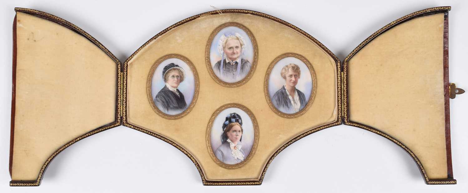 British School (19th/20th century) Four female portrait miniatures