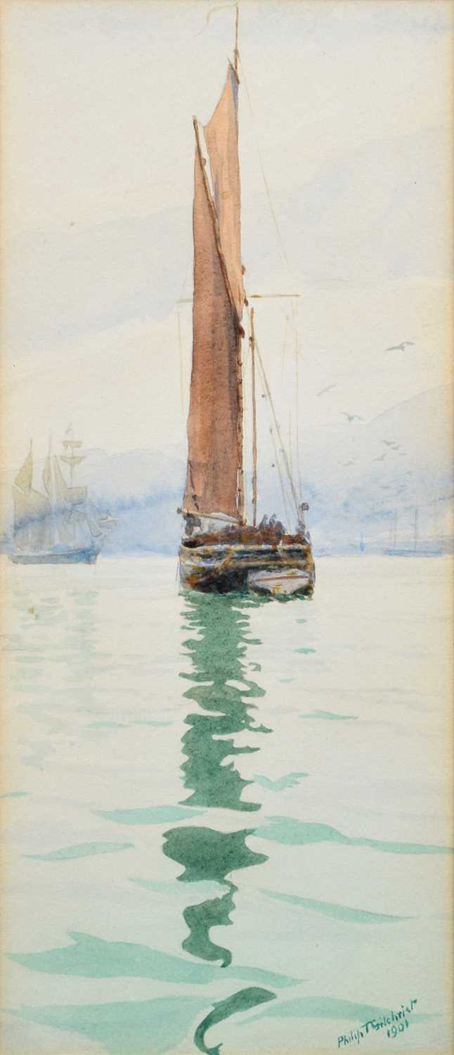 Philip Thomson Gilchrist R.B.A. (British 1865-1956) Maritime scenes with sailing ships - Image 5 of 5