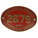 South African Railways brass cabside numberplate