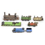 Collection of six wind up clockwork tinplate locomotives