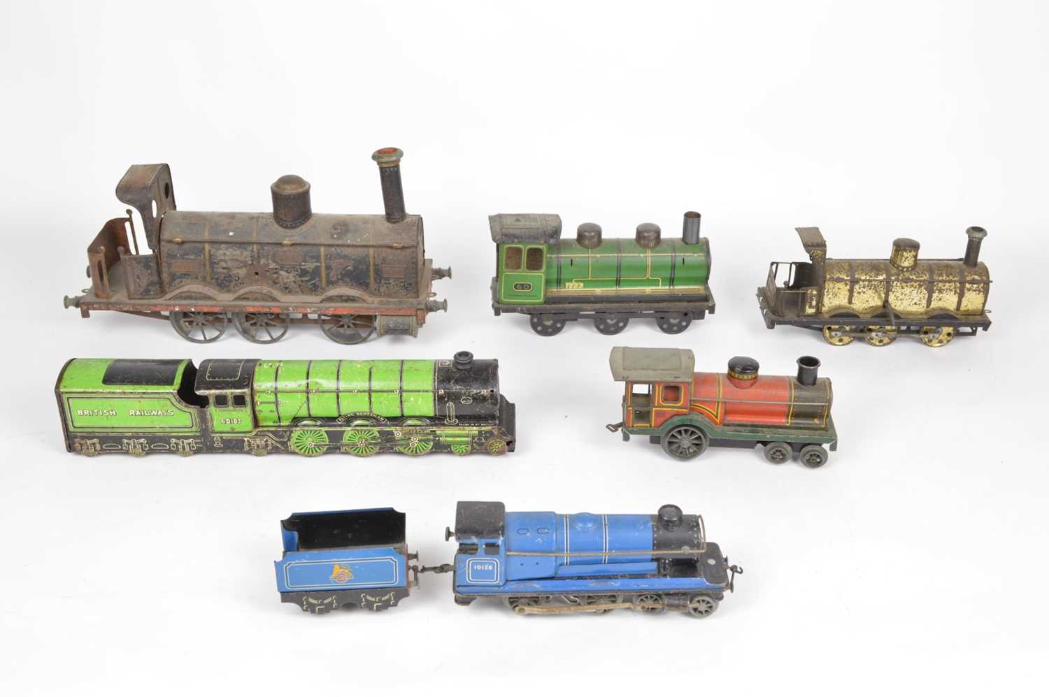 Collection of six wind up clockwork tinplate locomotives - Bild 2 aus 12