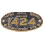Eastern Bengal Railway Builders, 1424, Kanchrapara, 1939 Brass Worksplate