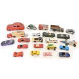 22 Assorted diecast and model vehicles to include a red Chad valley Harborne clockwork car with no