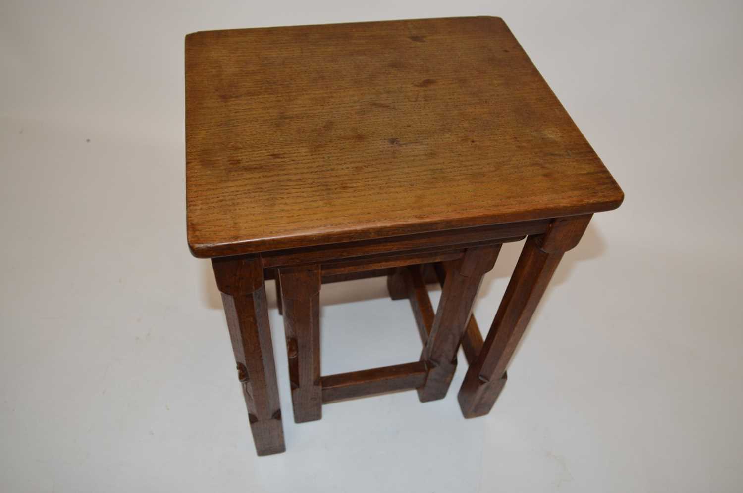 Mouseman Oak Nest of Three Tables - Image 5 of 15