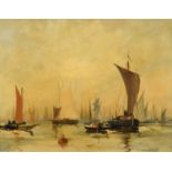 English School (20th century) "Shrimp Boats", oil on canvas.