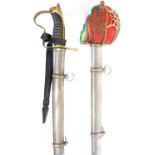 20th century reproduction Scottish basket hilted sword and a cavalry sword