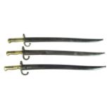 Three Chassepot M1866 bayonets and scabbards