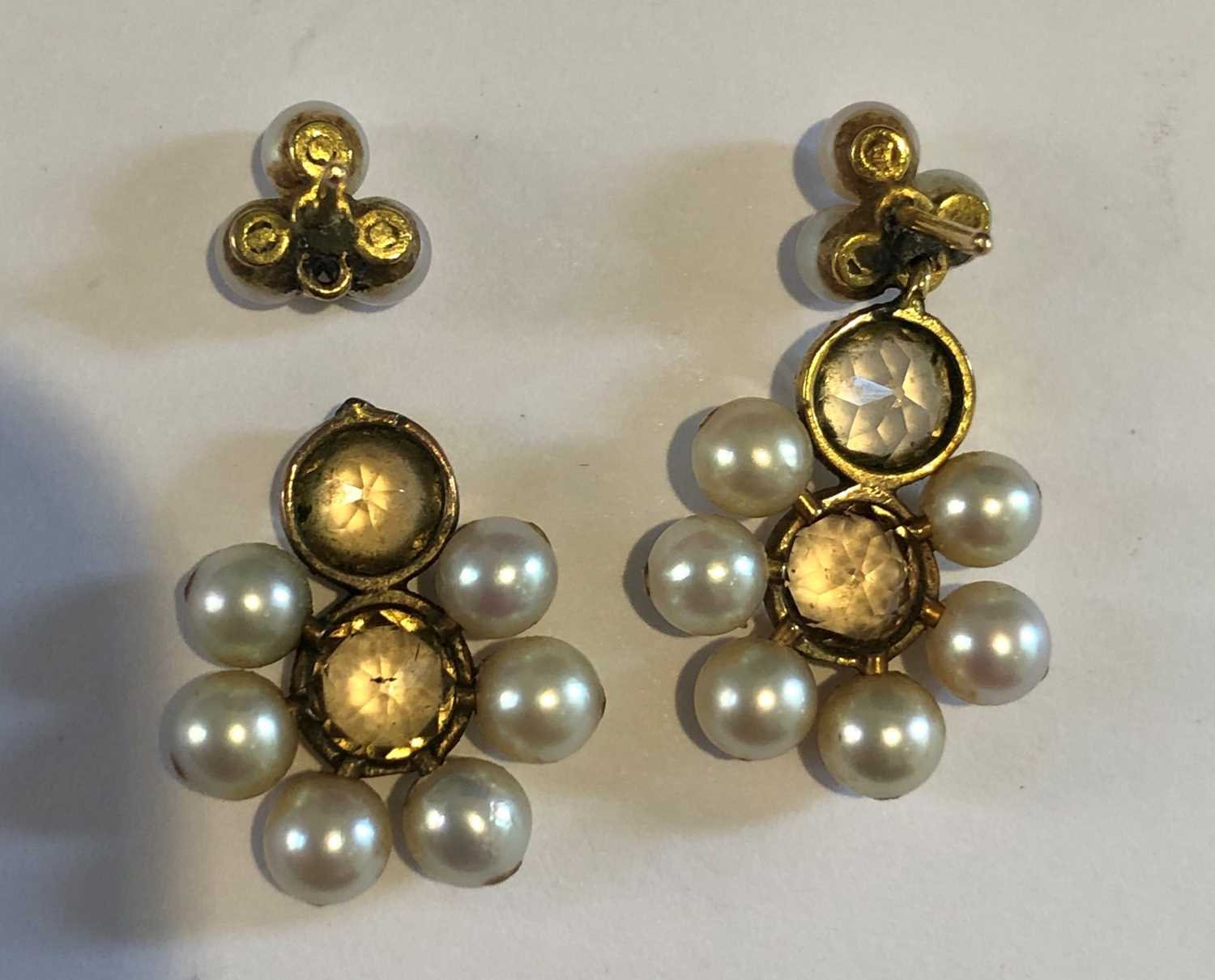 A pair of topaz and pearl earrings, - Image 3 of 3