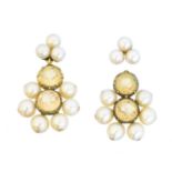 A pair of topaz and pearl earrings,