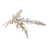 A 9ct gold cultured pearl heather spray brooch by Alabaster & Wilson,