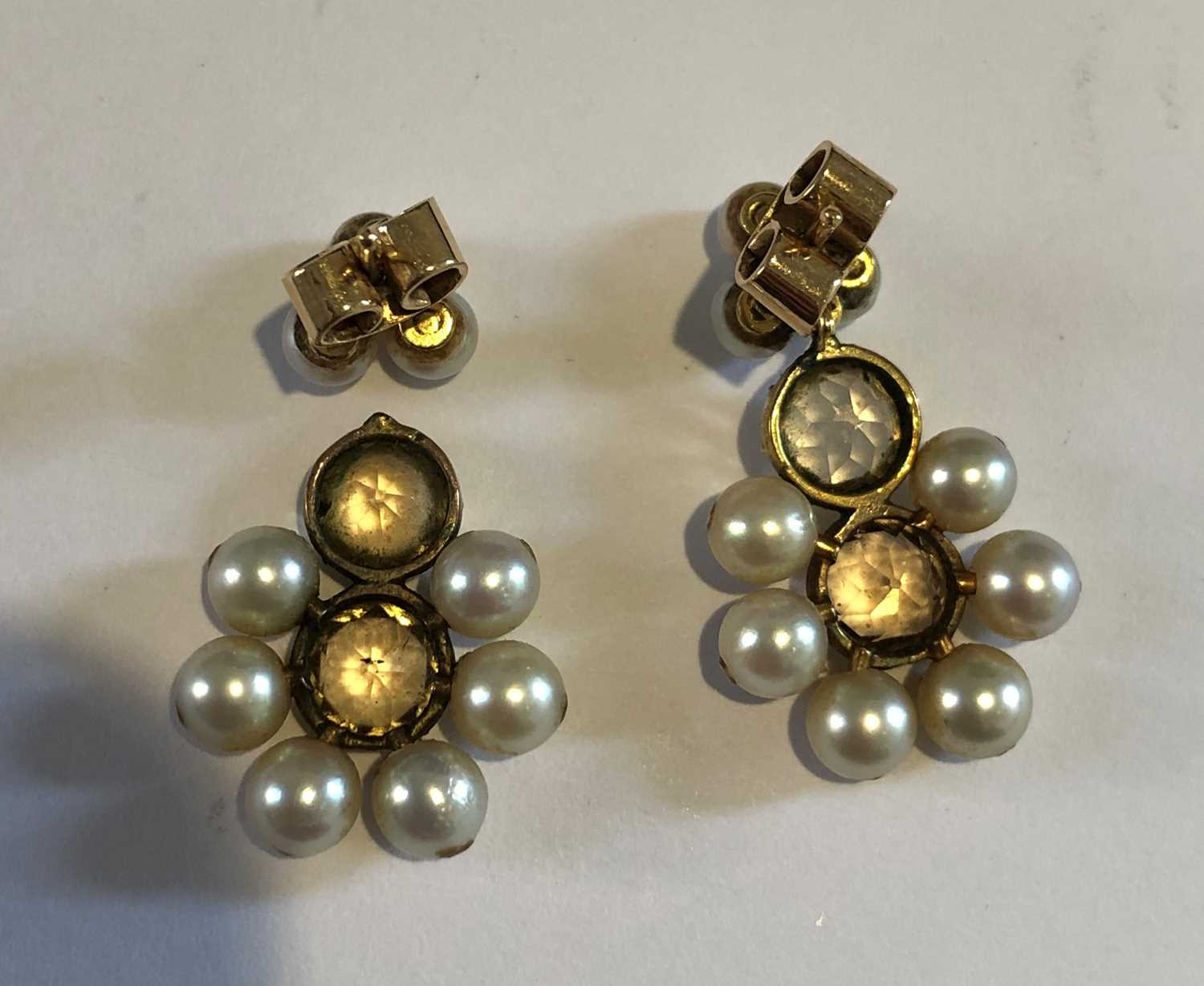 A pair of topaz and pearl earrings, - Image 2 of 3