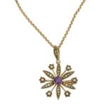 An early 20th century amethyst and split pearl pendant,