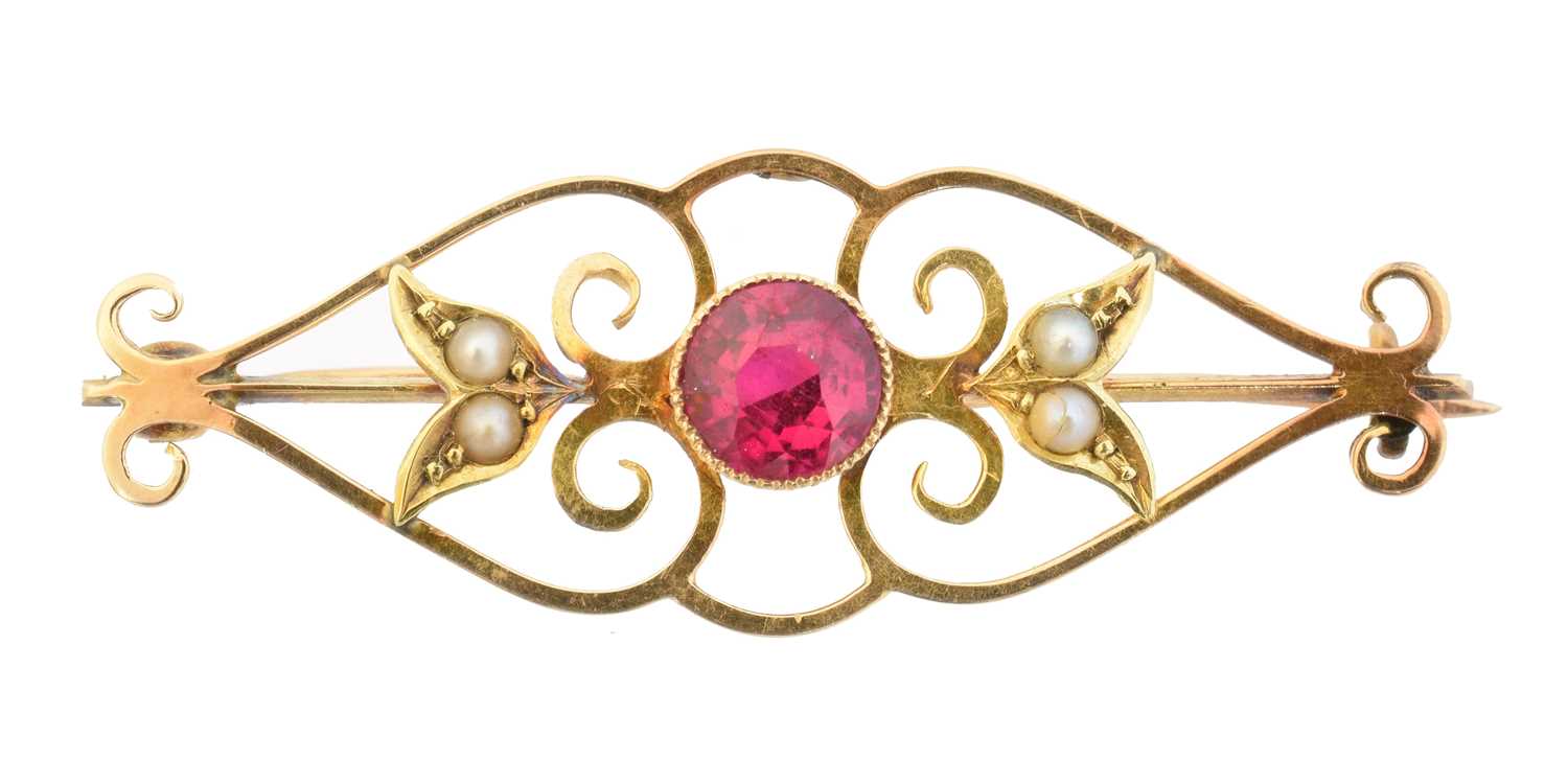 An early 20th century synthetic ruby brooch,