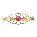 An early 20th century synthetic ruby brooch,