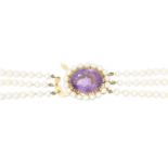 An amethyst and cultured pearl necklace,