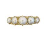 An 18ct gold split pearl and diamond dress ring,