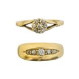 Two 18ct gold diamond dress rings,