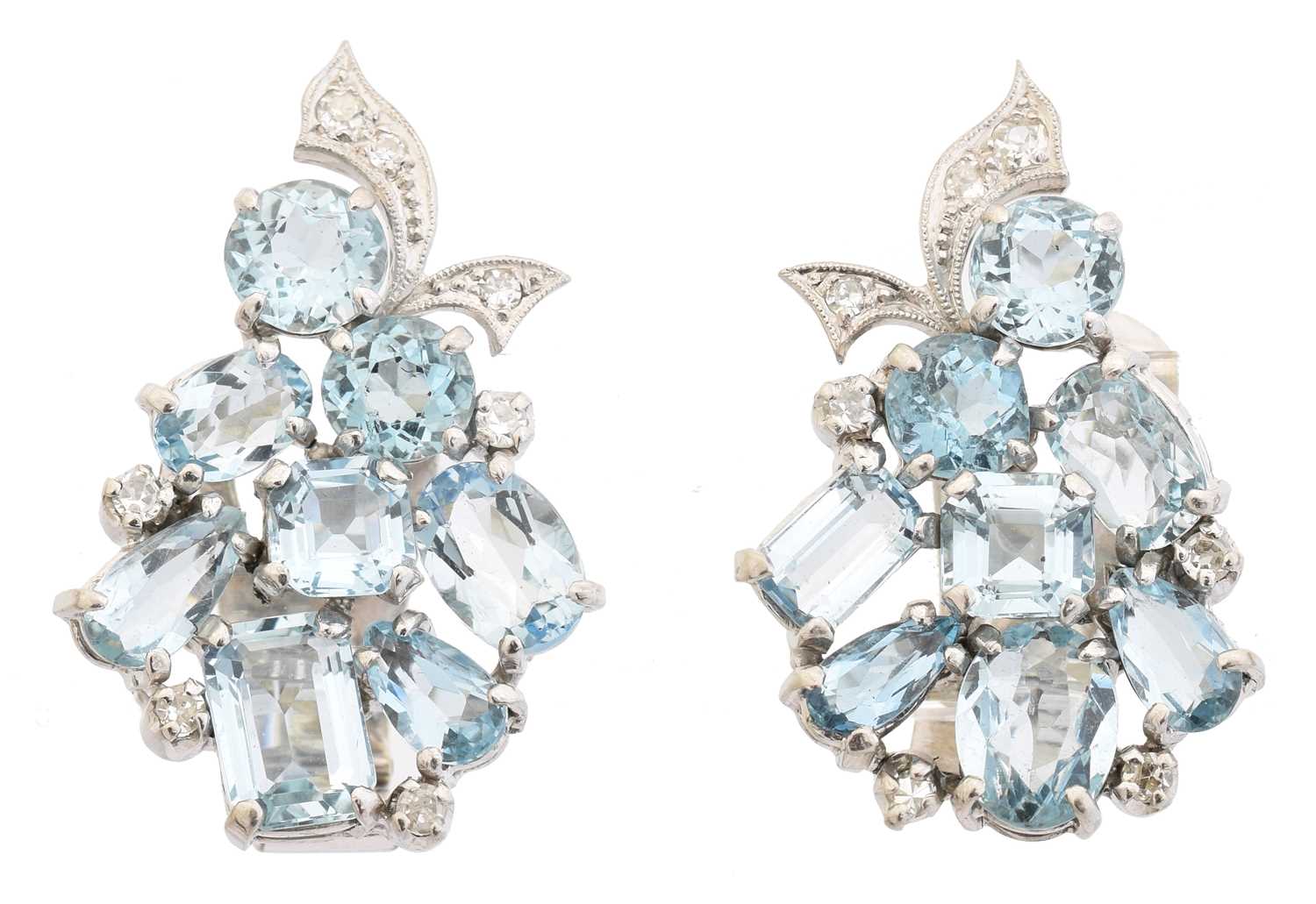 A pair of aquamarine and diamond earrings,