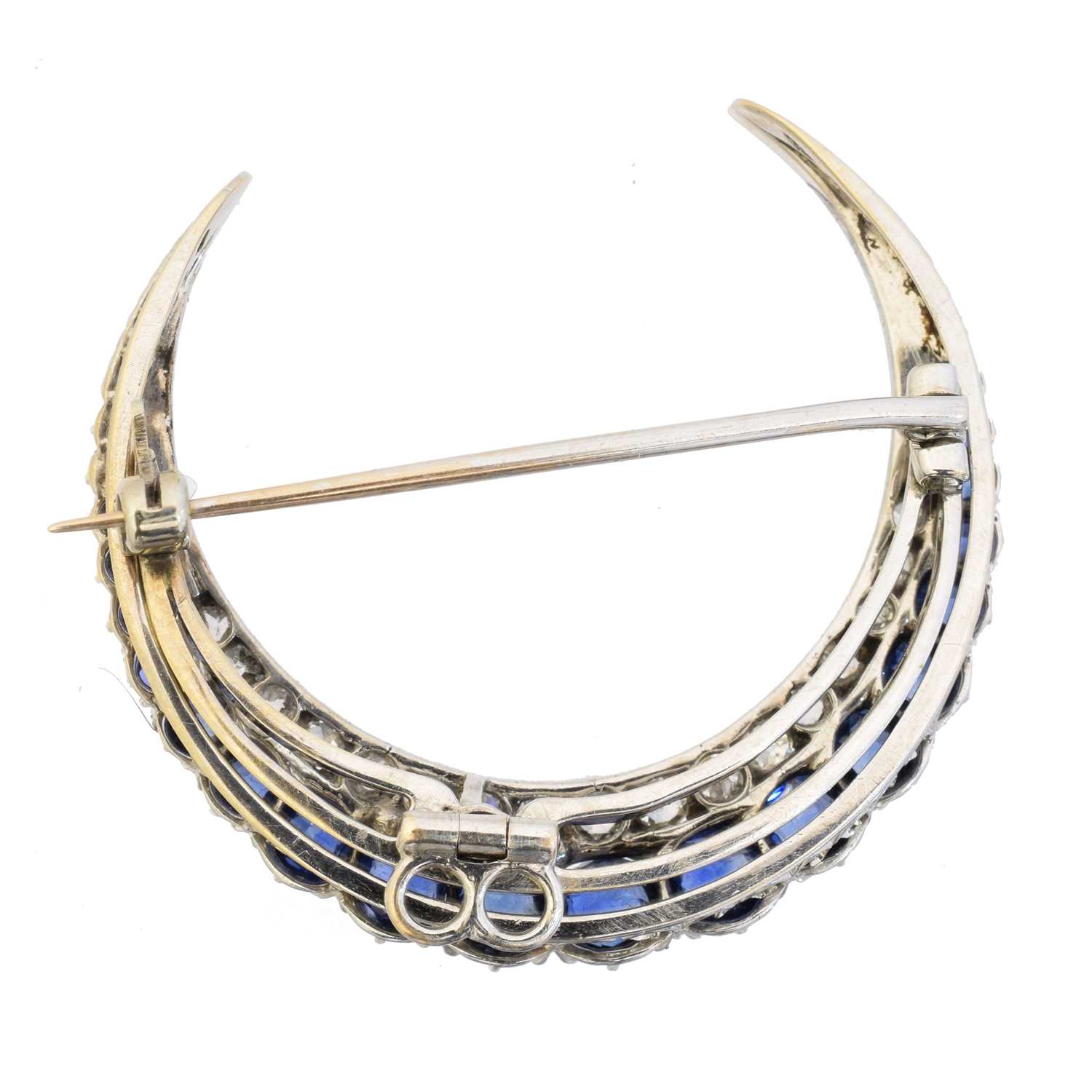 A sapphire and diamond crescent brooch, - Image 2 of 2