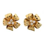 A pair of 18ct gold diamond floral earrings by Cropp & Farr,