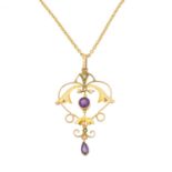 An early 20th century amethyst and split pearl pendant,