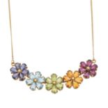 A 9ct gold vari-gem necklace,