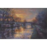 Steven Bewsher (British 1964-) "Evening Canal, Stockton Heath, Cheshire", pastel.
