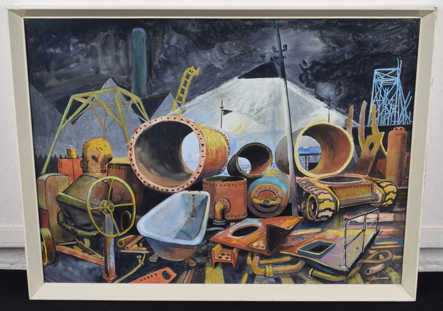 Charles Oakley (British 1925-2008) Scrapyard, gouache and crayon. - Image 2 of 2