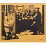 Roger Hampson (British 1925-1996) "Beer Drinkers III", signed linocut.
