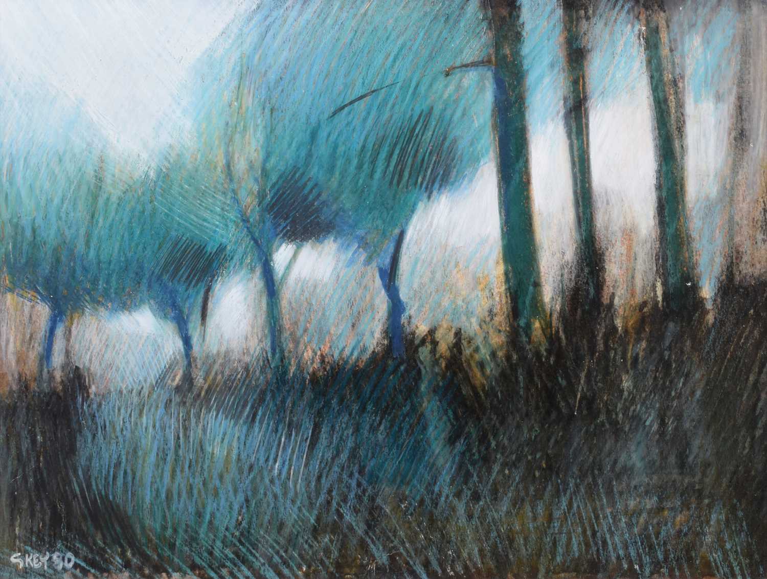 Geoffrey Key (British 1941-) "Evening Trees", mixed media.