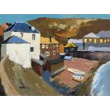 Donald McIntyre R.I., R.Cam.A., S.M.A. (British 1923-2009) "Port Isaac from Above", acrylic.