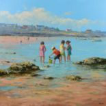 Allan Nelson (Scottish 1944-) Beach scene with figures, oil on canvas.