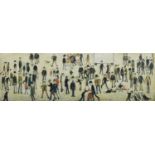 L.S. Lowry R.A. (British 1887-1976) "Crowd Around a Cricket Sight Board", print.