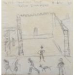 L.S. Lowry R.A. (British 1887-1976) "The Old Handball Court, Nelson, Glamorgan", pencil drawing.