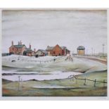 L.S. Lowry R.A. (British 1887-1976) 'Landscape with Farm Buildings'', signed print.