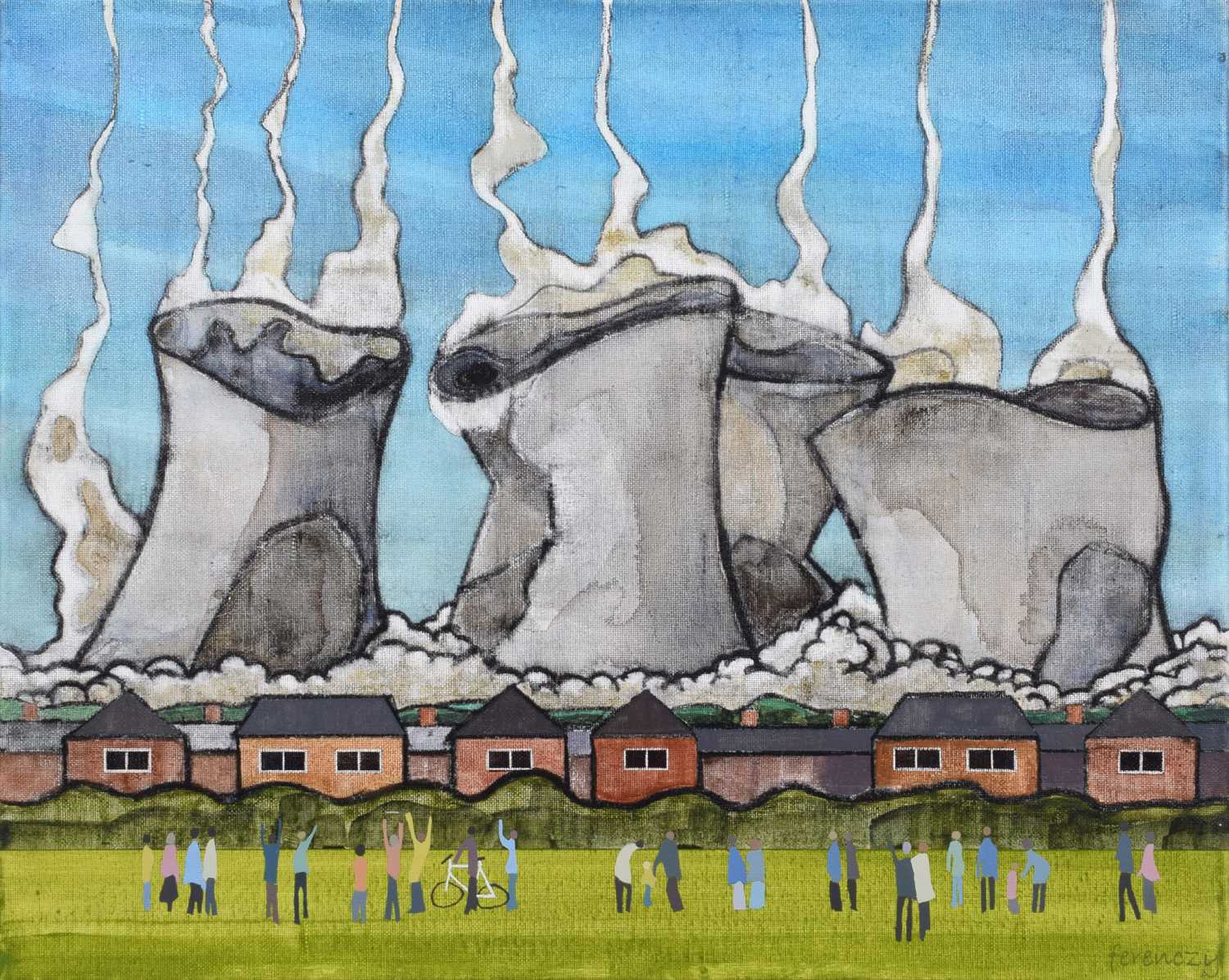 Nicholas Ferenczy (British 1959-) "Demolition: Cooling Towers, Rugeley 2021", acrylic.