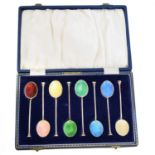 An Elizabeth II cased set of enamel coffee spoons,