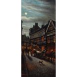 Herbert St. John Jones (British 1872-1939) "Moonlight - The Old Crown Inn, Nantwich, 1820", oil.