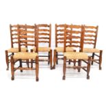 A set of six Lancashire wavy ladder-back ash and elm single dining chairs
