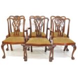 Six Edwardian mahogany framed Chippendale style dining chairs