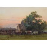 George Hamilton Constantine (British 1878-1967) Evening scene with a farmhouse and cattle