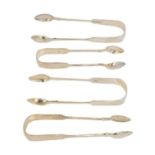 Four pairs of Victorian Exeter silver sugar tongs,