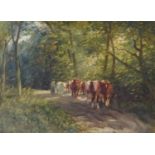 Mark William Fisher (1841-1923) Cattle on a country lane, watercolour.