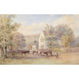 Ebenezer Alfred Warmington (1830-1903) Cattle before a country house, watercolour.