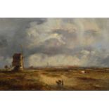 William Joseph Julius Caesar Bond (1833-1926) Rural landscape with figures and a windmill, oil.