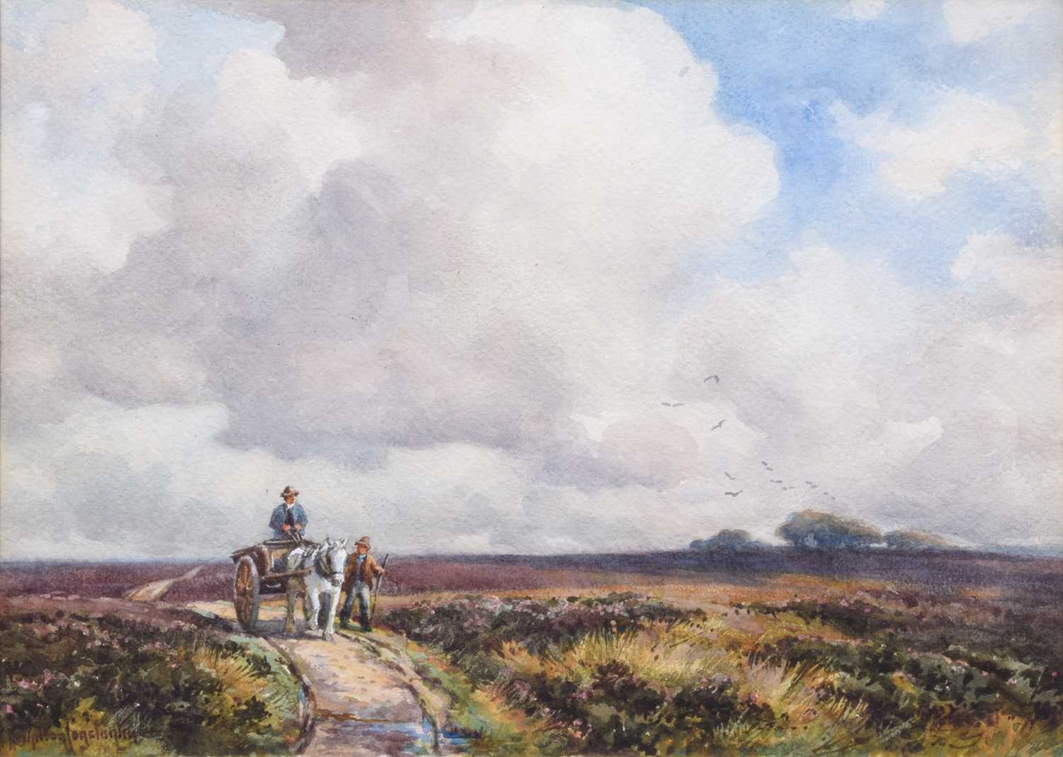 George Hamilton Constantine (1878-1967) Figures in a moorland landscape, watercolour.