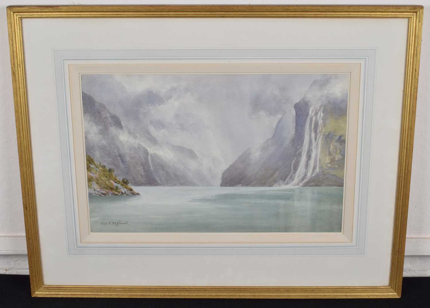 Frederick R. Fitzgerald (British exh. 1897-1938) "The Seven Sisters Waterfall, Norway", watercolour. - Image 2 of 2